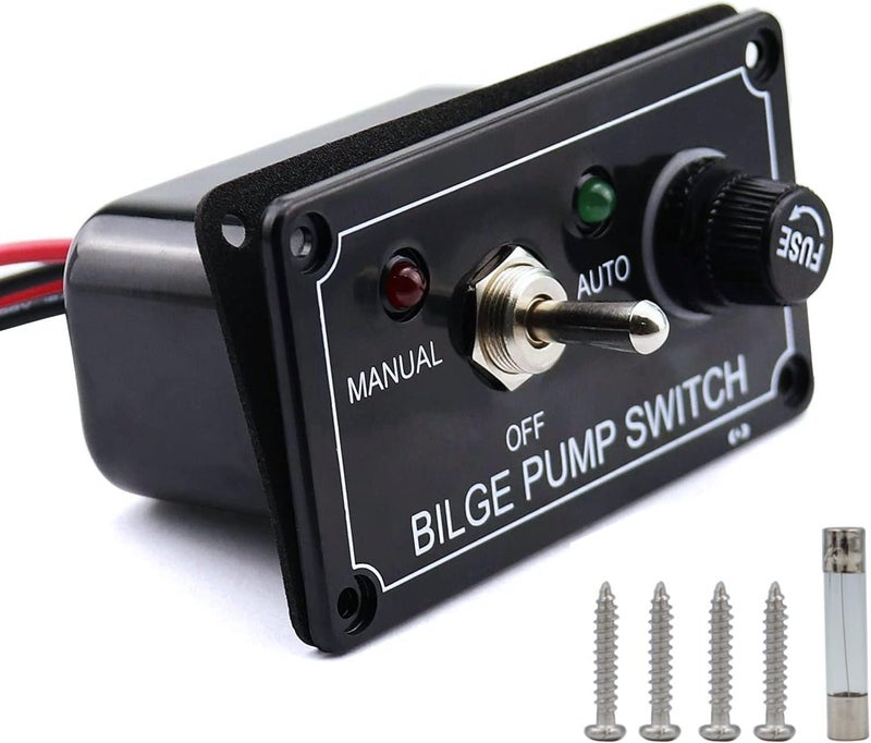 AMOMD 12V Bilge Pump Control Switch Panel 3 Way Manual/Off/Auto with LED Indicator 5A Fuse for Yacht Camper Truck Marine Boat - Image 1